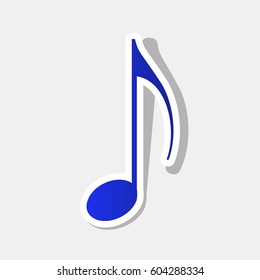Music note sign. Vector. New year bluish icon with outside stroke and gray shadow on light gray background.