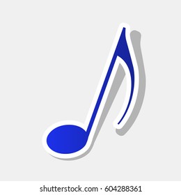 Music note sign. Vector. New year bluish icon with outside stroke and gray shadow on light gray background.
