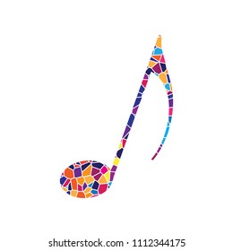 Music note sign. Vector. Stained glass icon on white background. Colorful polygons. Isolated.