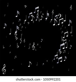 Music Note Signs And Symbols Background. Jazz Concert Cover Pattern Design. Melody Motif Texture. Invitation Print Design Pattern.