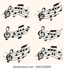 Music note. Simple sound sheet drawing. Black and white doodle melody tone and music key