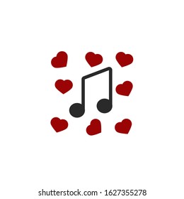 music note sketch icon, heart icon, Love music symbol, treble clef and red heart vector icon, like music logo, sign vector