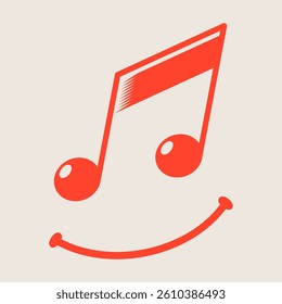 Music note, smile, funny and playful vector illustration, music and emotion, minimalist design concept, smiling face, EPS 10