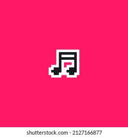 Music note, song, melody or tune pixel art icon for musical apps and websites, 8-bit. Design for sticker, logo, badges and patches, mobile app and embroidery. Isolated vector illustration.