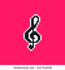 Music note, song, melody or tune pixel art icon for musical apps and websites, 8-bit. Design for sticker, logo, badges and patches, mobile app and embroidery. Isolated vector illustration.