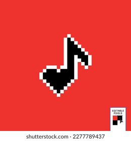 Nota musical, canción, melodía o melodía ícono de arte píxel para aplicaciones musicales y sitios web, de 8 bits. Diseño para pegatinas, logotipo, insignias y parches, aplicación móvil y bordado. Ilustración vectorial aislada.