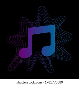 Music note, sound wave, abstract musical design, vector illustration.