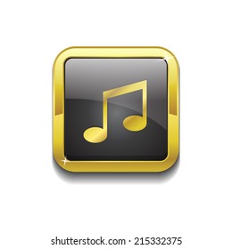 Music Note Square Vector Golden Black Web Icon Button