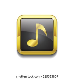 Music Note Square Vector Golden Black Web Icon Button