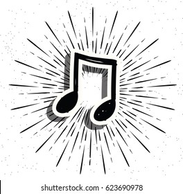 music note with star burst on background