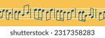 Music note stave hand drawn vector seamless border washi tape. Horizontal music books pattern texture.