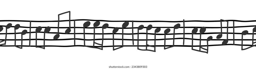 La nota musical se mantiene en forma de cinta washi de borde sin fisuras, con un vector de mano. Textura del patrón de los libros de música horizontal.