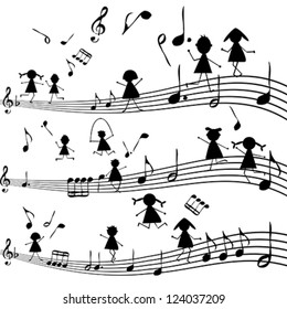 Music note with stylized kids silhouettes
