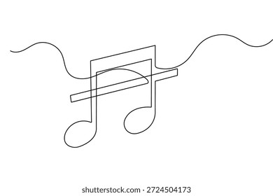 Arte de línea continuo del símbolo de la nota de la música con diseño minimalista y Ilustración vectorial limpia del contorno