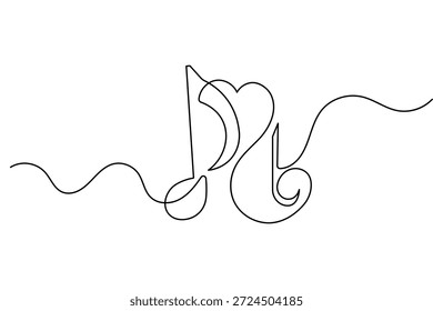 Music note symbol continuous line art with minimalist design and clean outline vector illustration