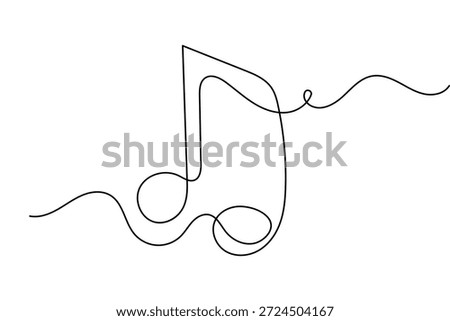 Music note symbol continuous line art with minimalist design and clean outline vector illustration