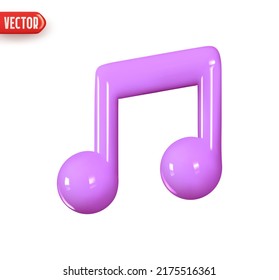 Music note is symbol denoting a musical sound. Realistic 3d design In plastic cartoon style. Icon isolated on white background. Vector illustration
