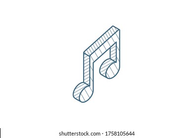 music note symbol isometric icon. 3d vector illustration. Isolated line art technical drawing. Editable stroke