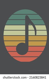 music note symbol one oval with retro gaming colored background. Vector Illustration