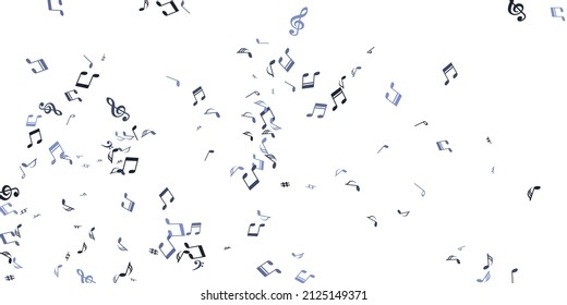 Music note symbols vector backdrop. Melody notation elements swirling. Pop music wallpaper. Doodle note symbols silhouettes with treble clef. Banner background.