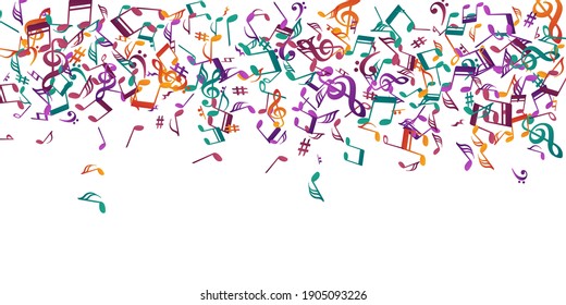 Symbole der Musiknote, Vektorhintergrund. Song-Notierungselemente-Plakat. Radiomusik-Tapete. Funky Note Symbole Silhouetten mit Pause. Geburtstagskarte, Hintergrund.