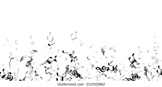 Music note symbols vector background. Melody recording elements burst. Pop music pattern. Funky note symbols elements with flat. Album cover backdrop.