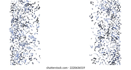 Music note symbols vector background. Symphony notation signs swirling. Nightclub music wallpaper. Funky note symbols elements with bass clef. Birthday card backdrop.