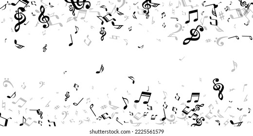Music note symbols vector background. Song notation elements scatter. Digital music pattern. Funky note symbols silhouettes with flat. Concert poster background.