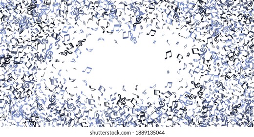 Diseño vectorial de símbolos de notas musicales. Explosión de elementos de grabación de melodía. Ilustración musical del festival. Símbolos de notas modernas con aroma de trébol. Fondo de la portada del álbum.