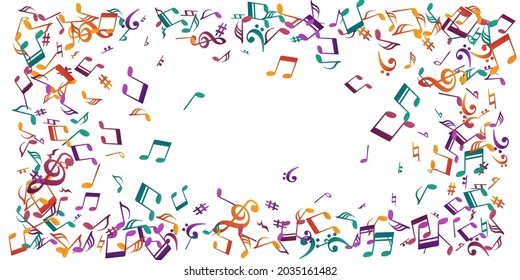 Music note symbols vector design. Audio recording elements placer. Disco music wallpaper. Doodle note symbols signs with bass clef. Birthday card graphic design.