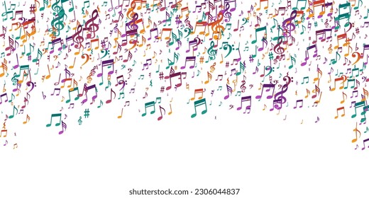 Music note symbols vector design. Song notation signs swirling. Festival music wallpaper. Isolated note symbols signs with sharp. Album cover backdrop.