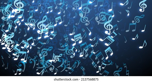 Music note symbols vector illustration. Song notation signs swirling. Nightclub music illustration. Retro note symbols silhouettes with treble clef. Party flyer backdrop.