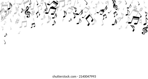 Music note symbols vector illustration. Melody recording elements scatter. Festival music concept. Modern note symbols silhouettes with sharp. Party flyer graphic design.