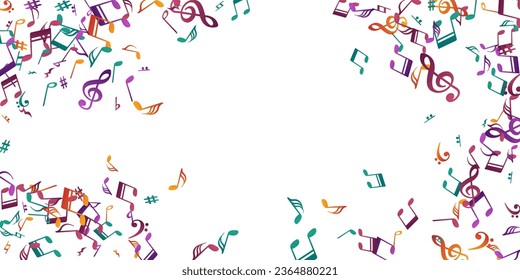 Music note symbols vector illustration. Melody recording elements placer. Jazz music concept. Creative note symbols signs with treble clef. Birthday card backdrop.