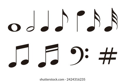 Music Note Symbols, vector illustration isolated on white background, eps