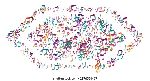 Music note symbols vector pattern. Song notation signs swirling. Party music pattern. Doodle note symbols signs with sharp. Party flyer backdrop.