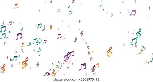 Music note symbols vector pattern. Symphony notation signs explosion. Party music wallpaper. Isolated note symbols silhouettes with flat. Birthday card background.