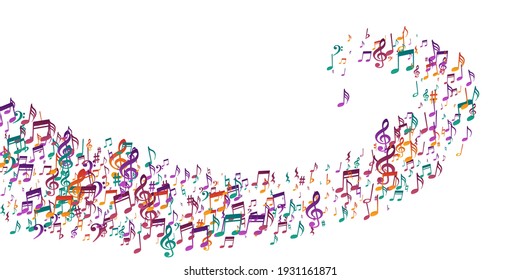 Music Note Symbols Vector Wallpaper. Symphony Notation Elements Swirling. Digital Music Illustration. Abstract Note Symbols Elements With Pause. Album Cover Backdrop.