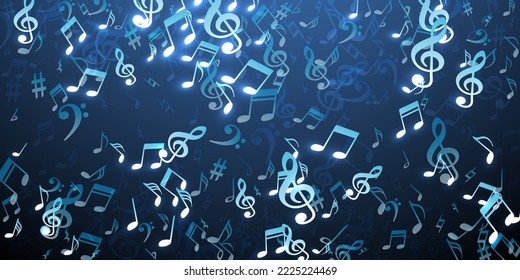 Symbole der Musiknote, Vektorhintergrund. Die Elemente der Klangkomposition brachen aus. Tapete mit Disco-Musik. Doodle-Noten-Symbole mit scharfem Hintergrund. Geburtstagskarte Grafikdesign.
