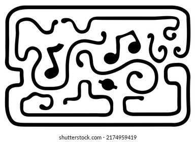 Music note tablet decorative black design element, vector illustration, horizontal, isolated
