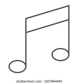 Music note thin line icon, musical and sound, melody sign, vector graphics, a linear pattern on a white background, eps 10.