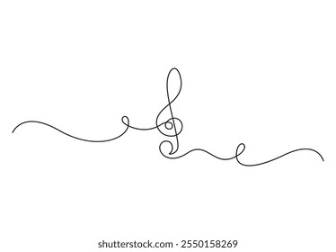 Music note and treble clef, continuous one line drawing. Music concept. Hand drawn doodle sketch. Vector illustration