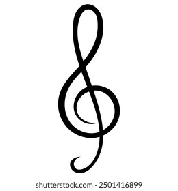 Music note treble clef, key, isolated vector illustration.