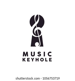 Music Note Treble Clef with Keyhole logo design inspiration