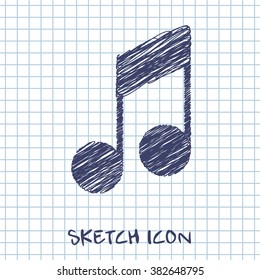 music note vector doodle icon. Sketch illustration 