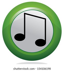 Music note vector icon. Abstract green round button illustration.