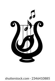 Music note vector icon with bird