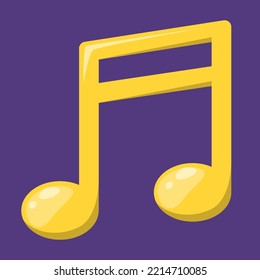 Music note vector icon. Illustration of a game symbol of sound and music. Golden button. Game interface design element.