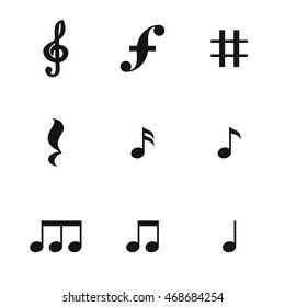 Music note vector icons. Simple illustration set of 9 Music note elements, editable icons, can be used in logo, UI and web design