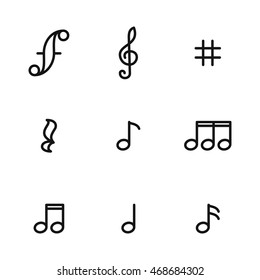 Music note vector icons. Simple illustration set of 9 Music note elements, editable icons, can be used in logo, UI and web design